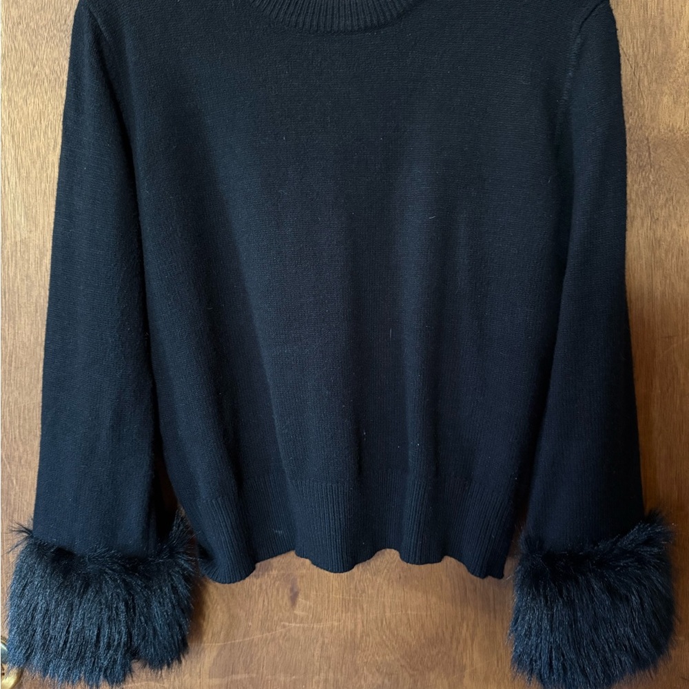 Buddy Love Black Sweater with Faux Fur Cuffs